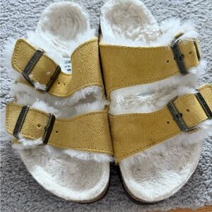 Birkenstock Mustard Suede Fur-Lined Sandals